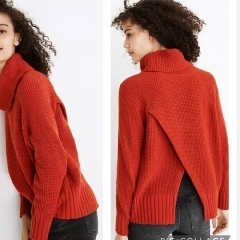 Madewell Sweater Eastbrook Orange Red Cross Back